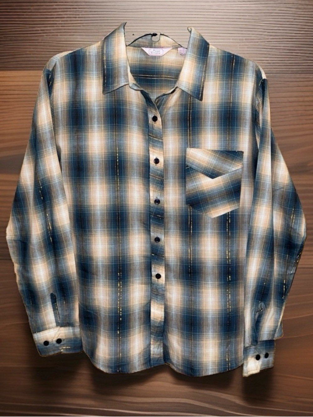 Paco Eligio Plaid Button-Down Shirt-Blue & Cream w/Metallic Threading-40/8-10-EC